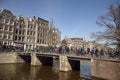 View of Leliegracht bridge spanning Prinsengracht canal in Amsterdam